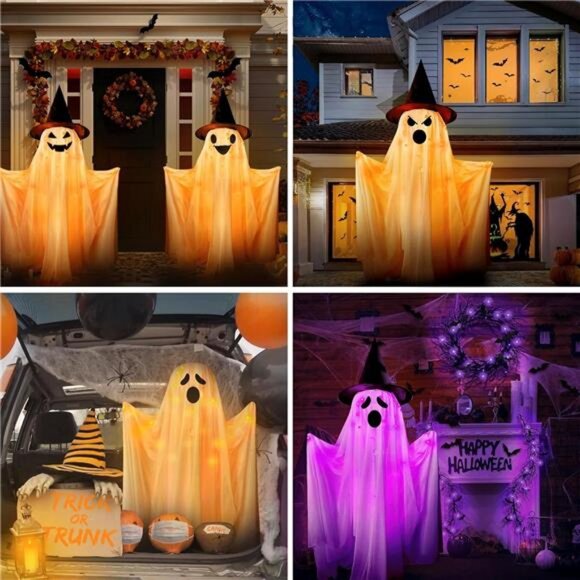 Halloween Decor Outdoor Indoor- 2 Packs Large Light-Up Spooky Standing Ghost - Picture 5 of 7